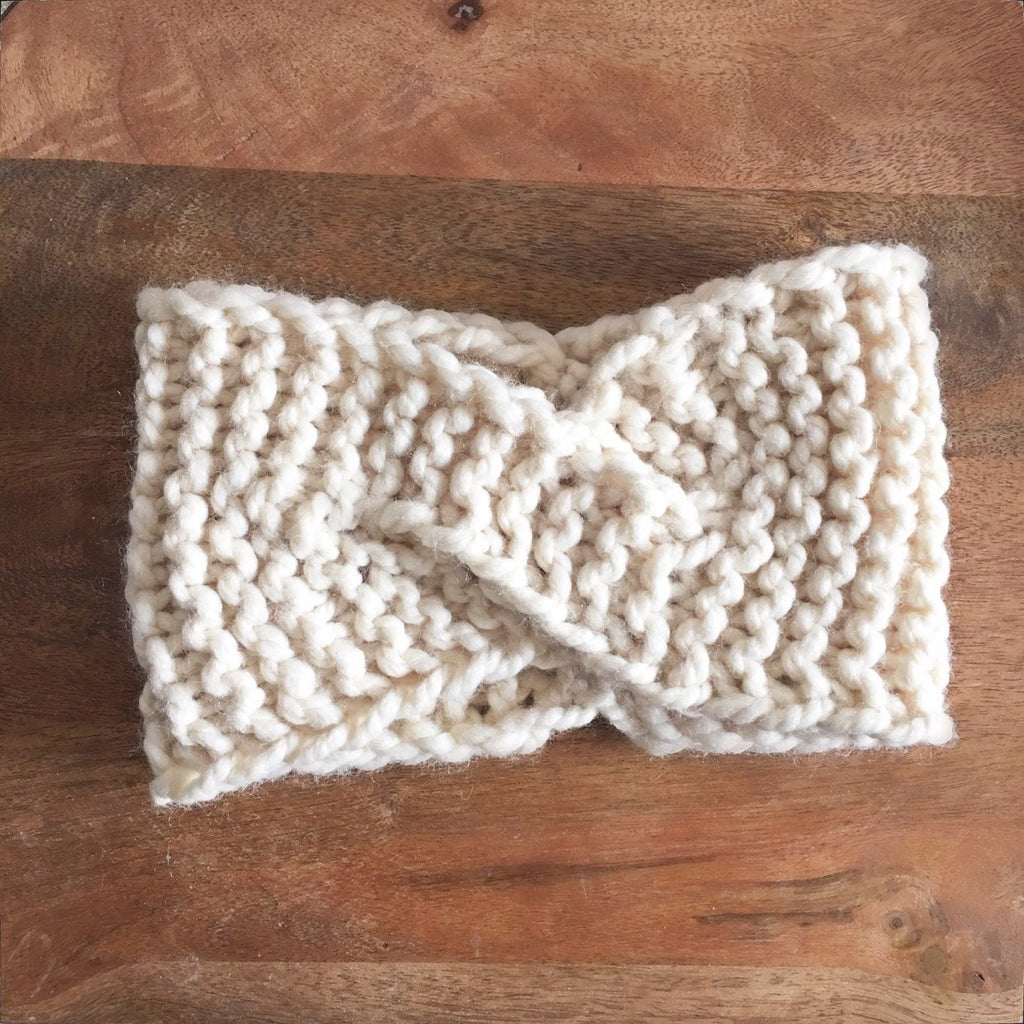Knit Turban Headband, Chunky Ear Warmer womens in cream color