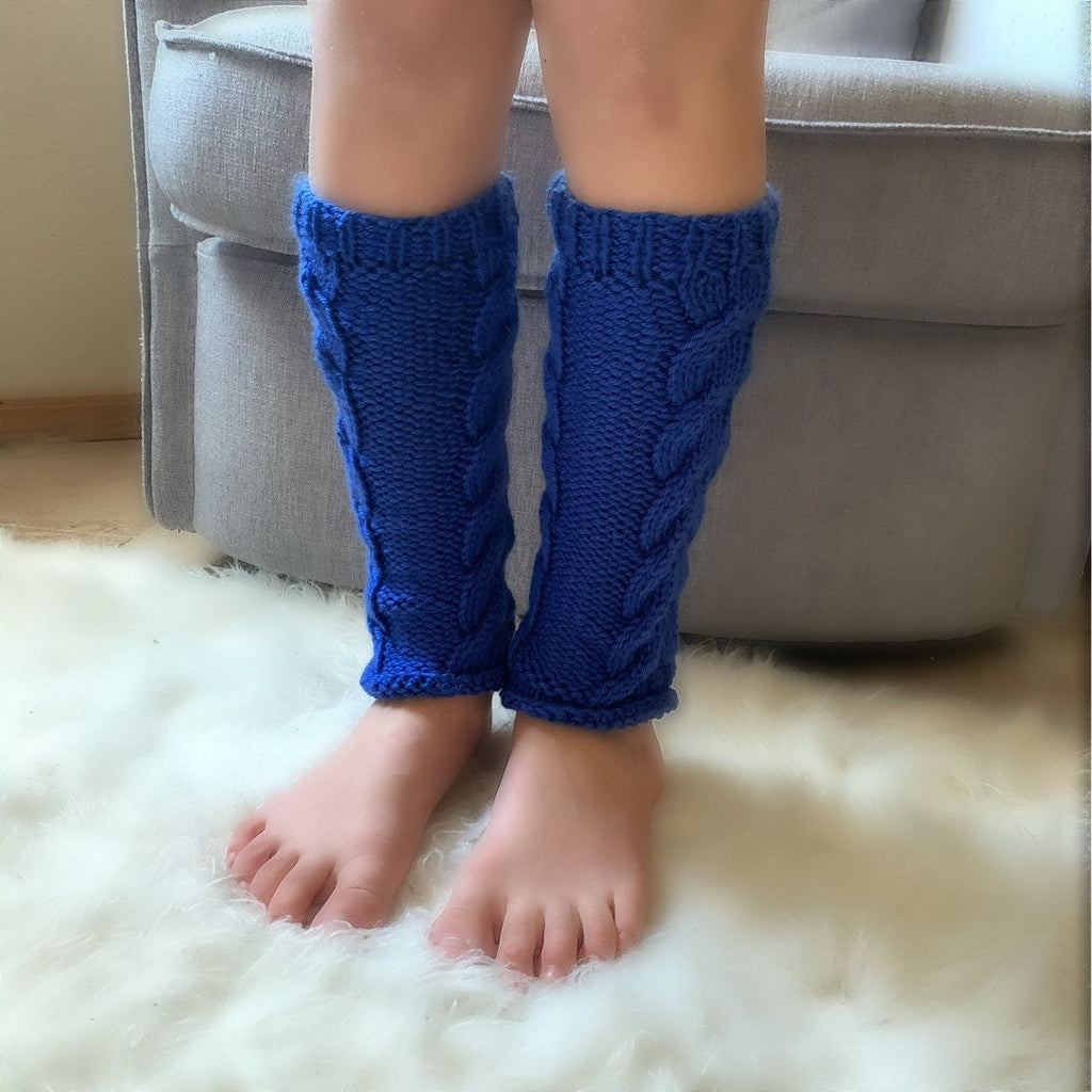 Hand Knit Blue Cable Knit Leg Warmers - Kids Sizes
