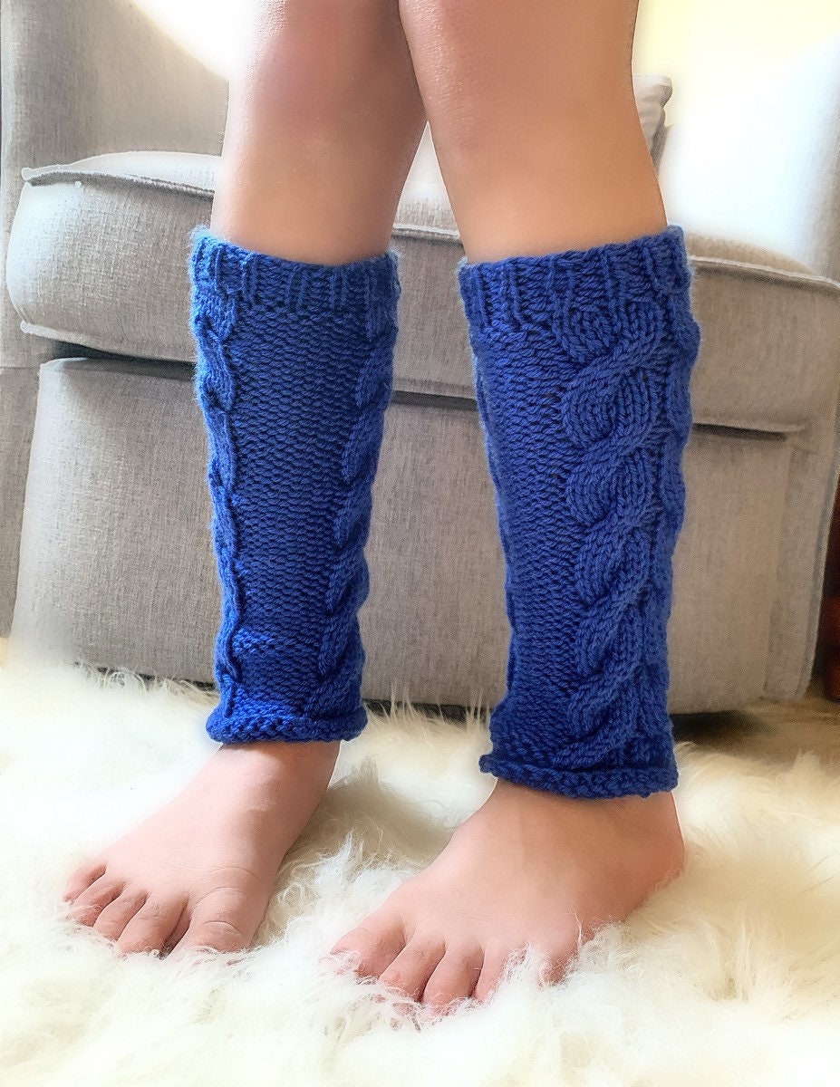 Hand Knit Blue Cable Knit Leg Warmers - Kids Sizes
