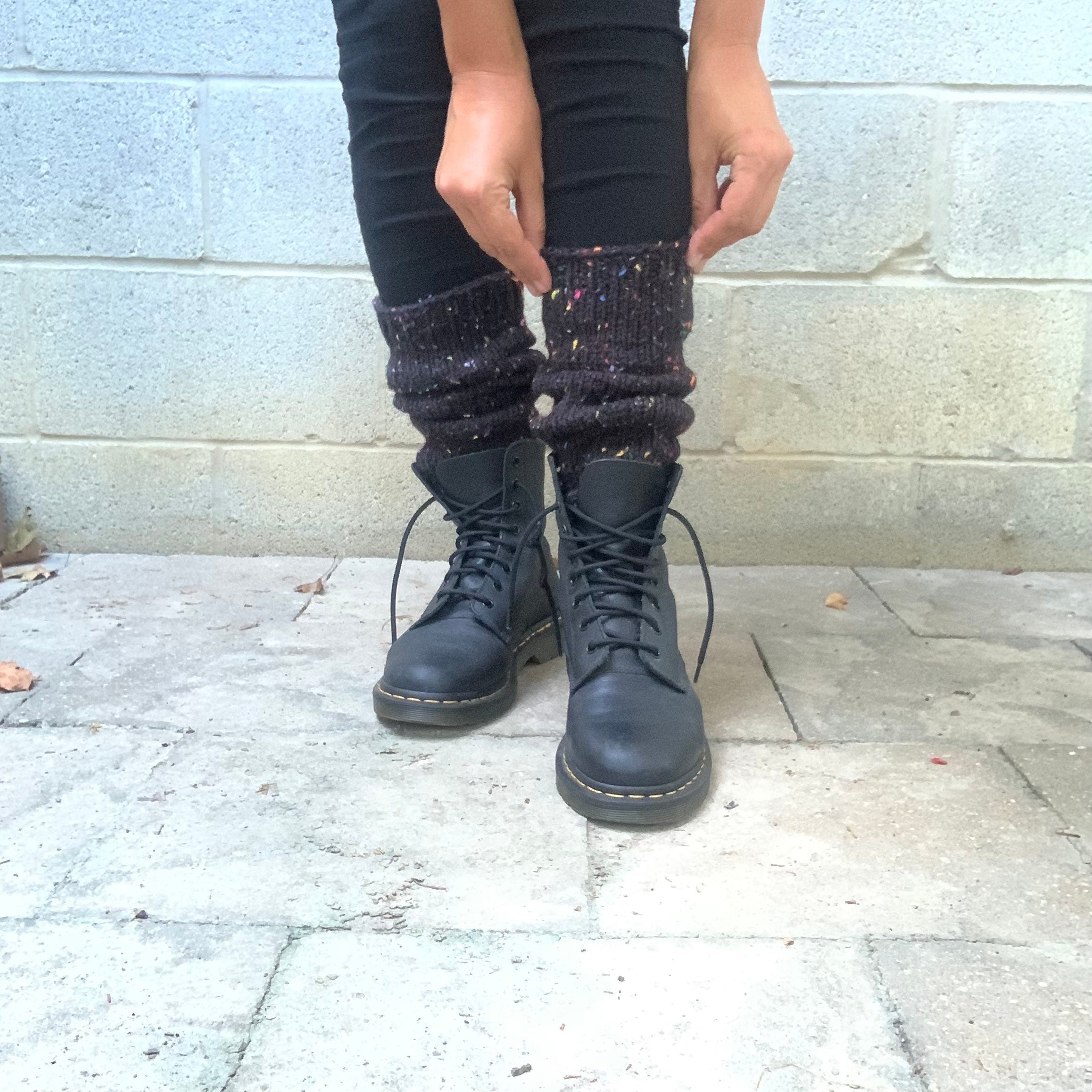 Leg warmers womens / knitted speckled Ankleknits in charcoal black color