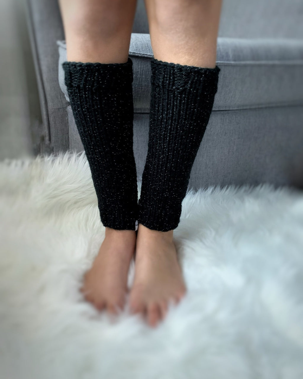 Reflective Black Knit Leg Warmers: Girls Size 6 and up