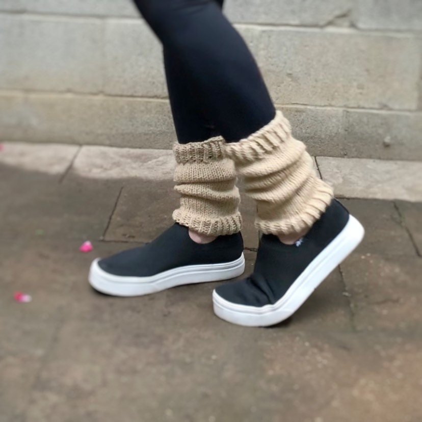 Knitted Ankle Warmers: Light Beige Acrylic Leg Warmers