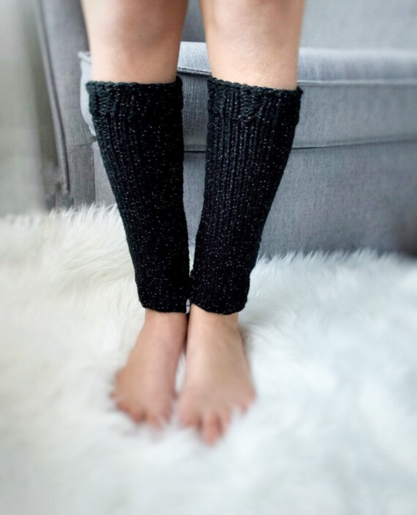 Reflective Black Knit Leg Warmers: Girls Size 6 and up