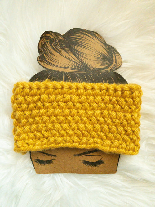 Chunky Knit Headband | Mustard Yellow Ear Warmer, Acrylic Yarn, Adult Size