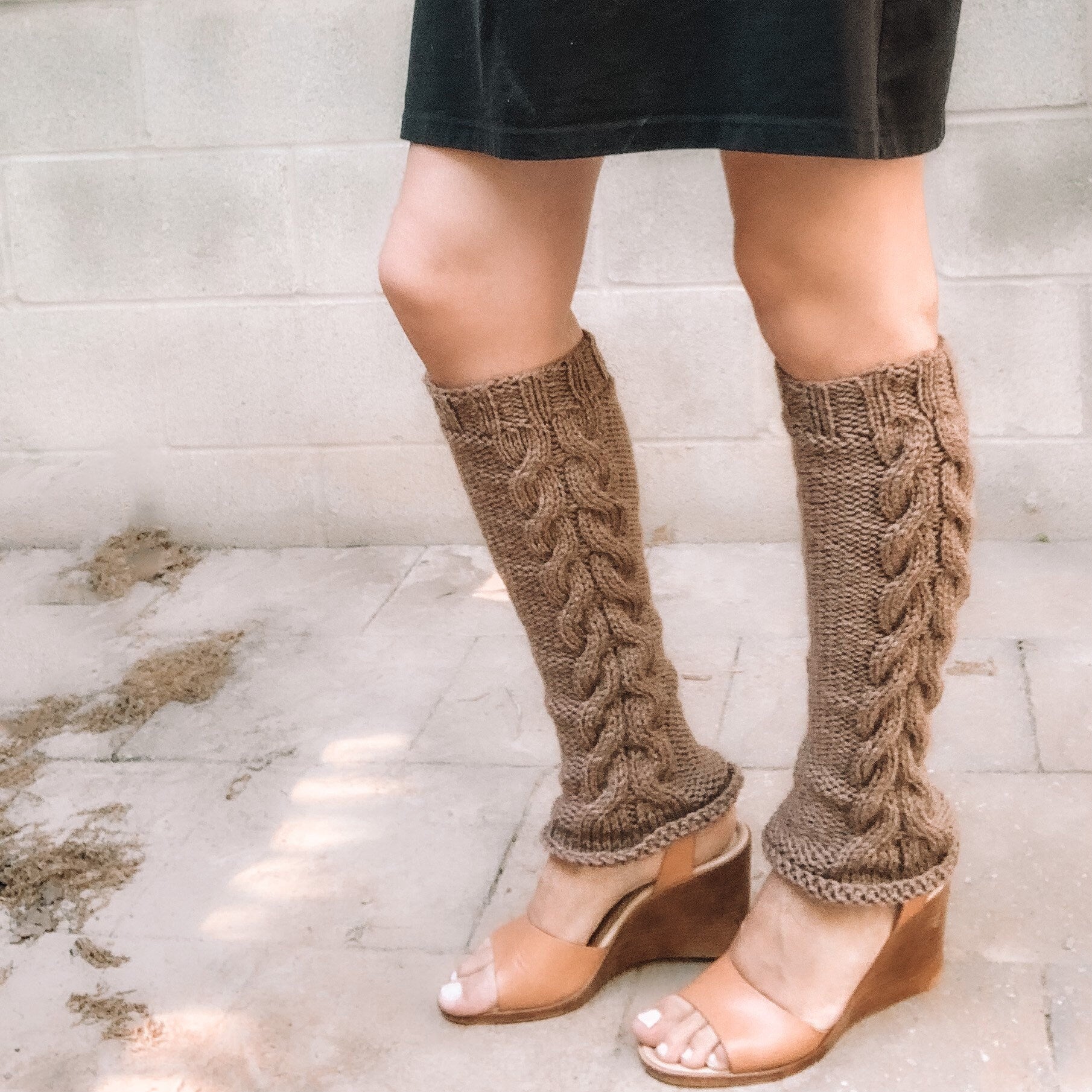 Cable knit knee high leg warmer, gift for her, tall leg socks women’s.