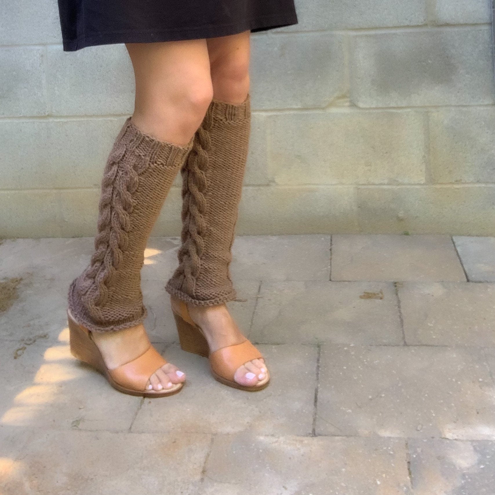 Cable knit knee high leg warmer, gift for her, tall leg socks women’s.