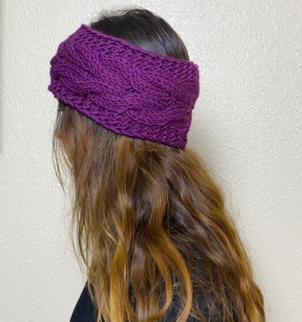Knit headband earwarmer in purple / cold weather headwear womens