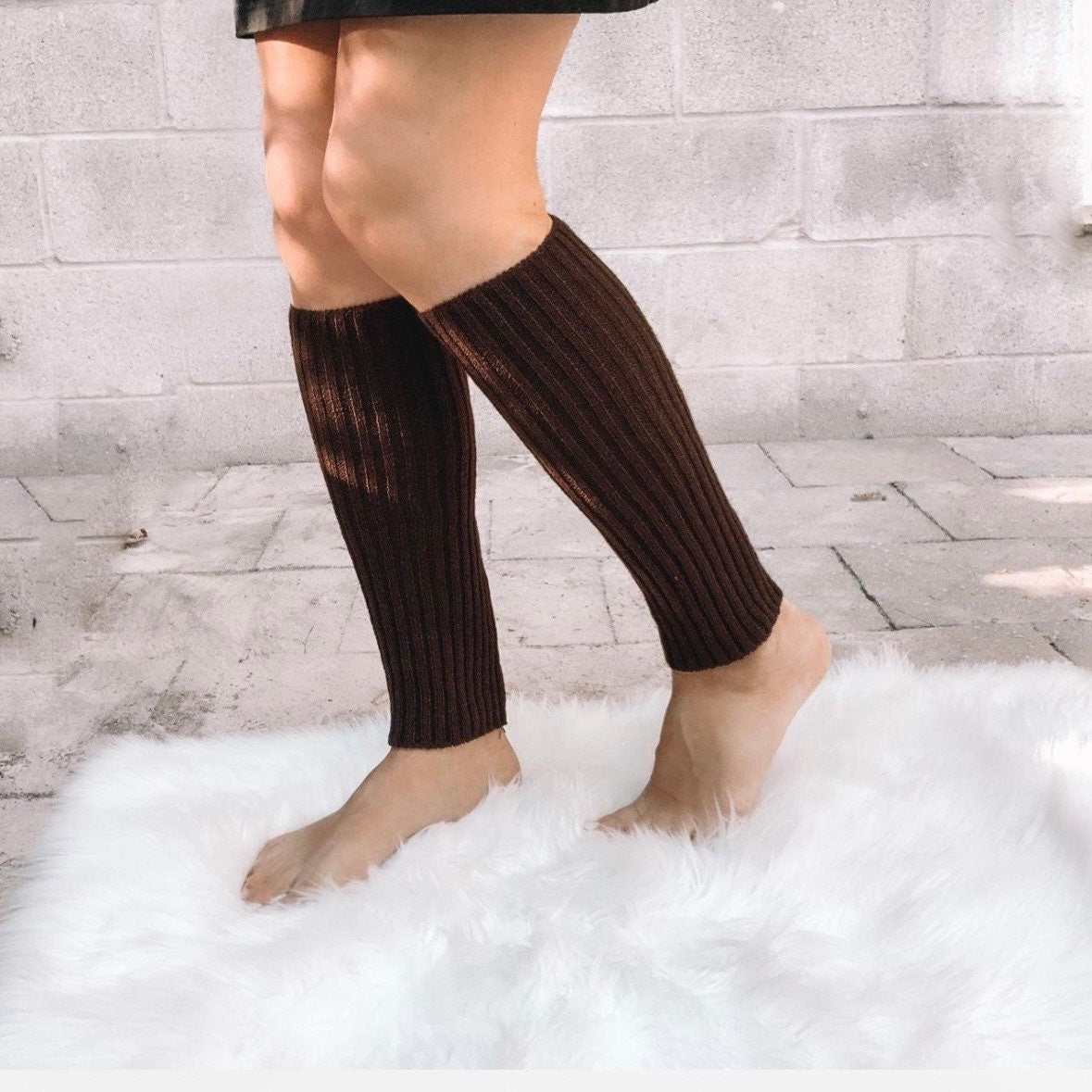 Brown Knit Leg Warmers: Ankle Length, Teen Girl Fashion