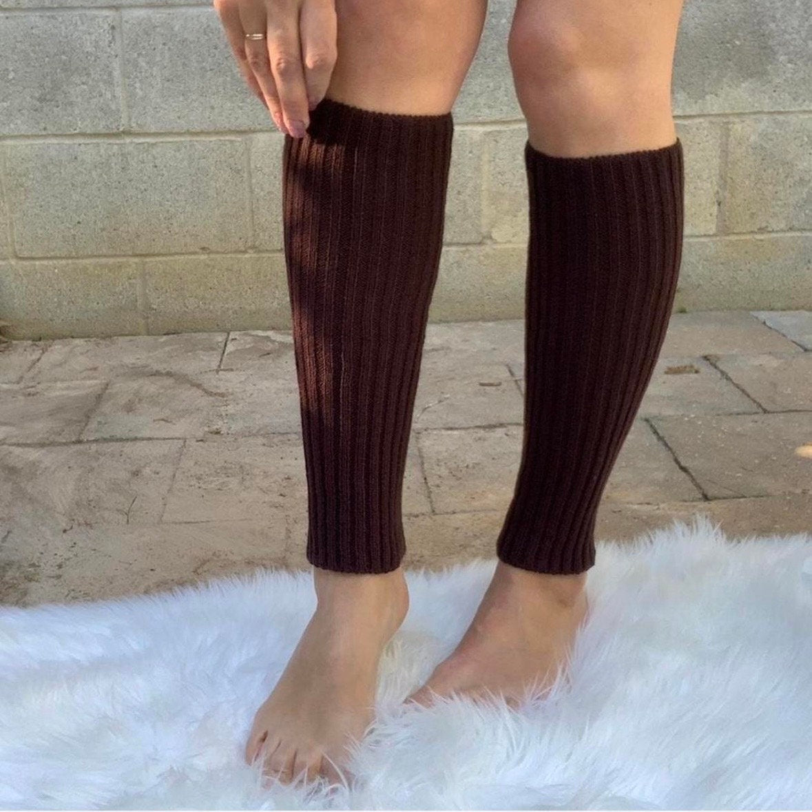Brown Knit Leg Warmers: Ankle Length, Teen Girl Fashion