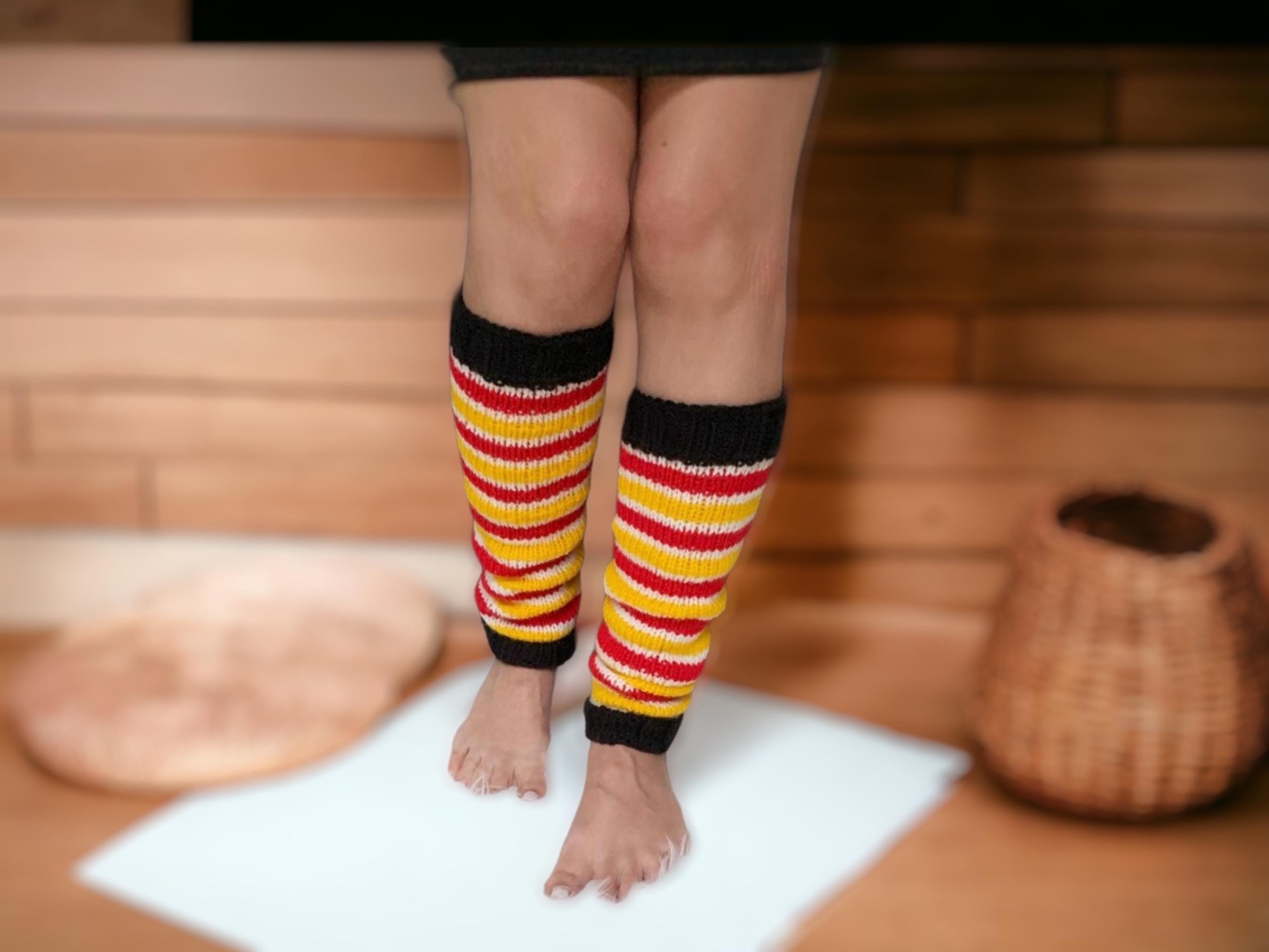 Knee High Knitted Leg Warmers: Acrylic Yarn, One Size