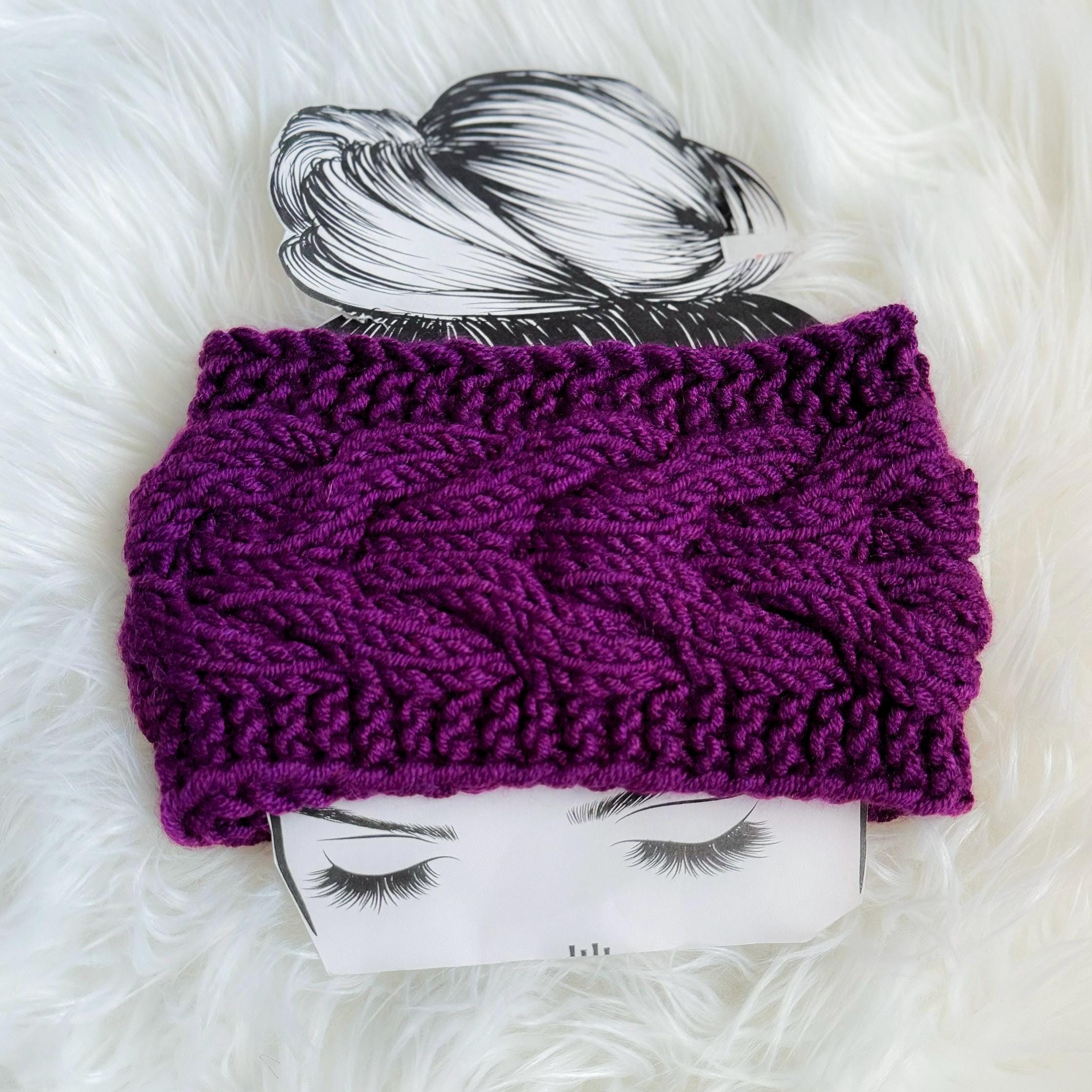 Knit headband earwarmer in purple / cold weather headwear womens