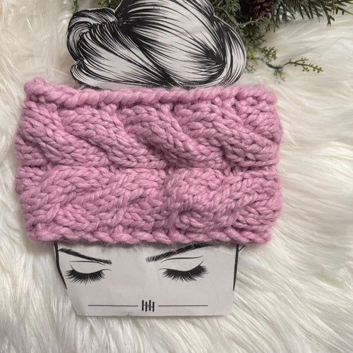Chunky headband knitted in pink color for her