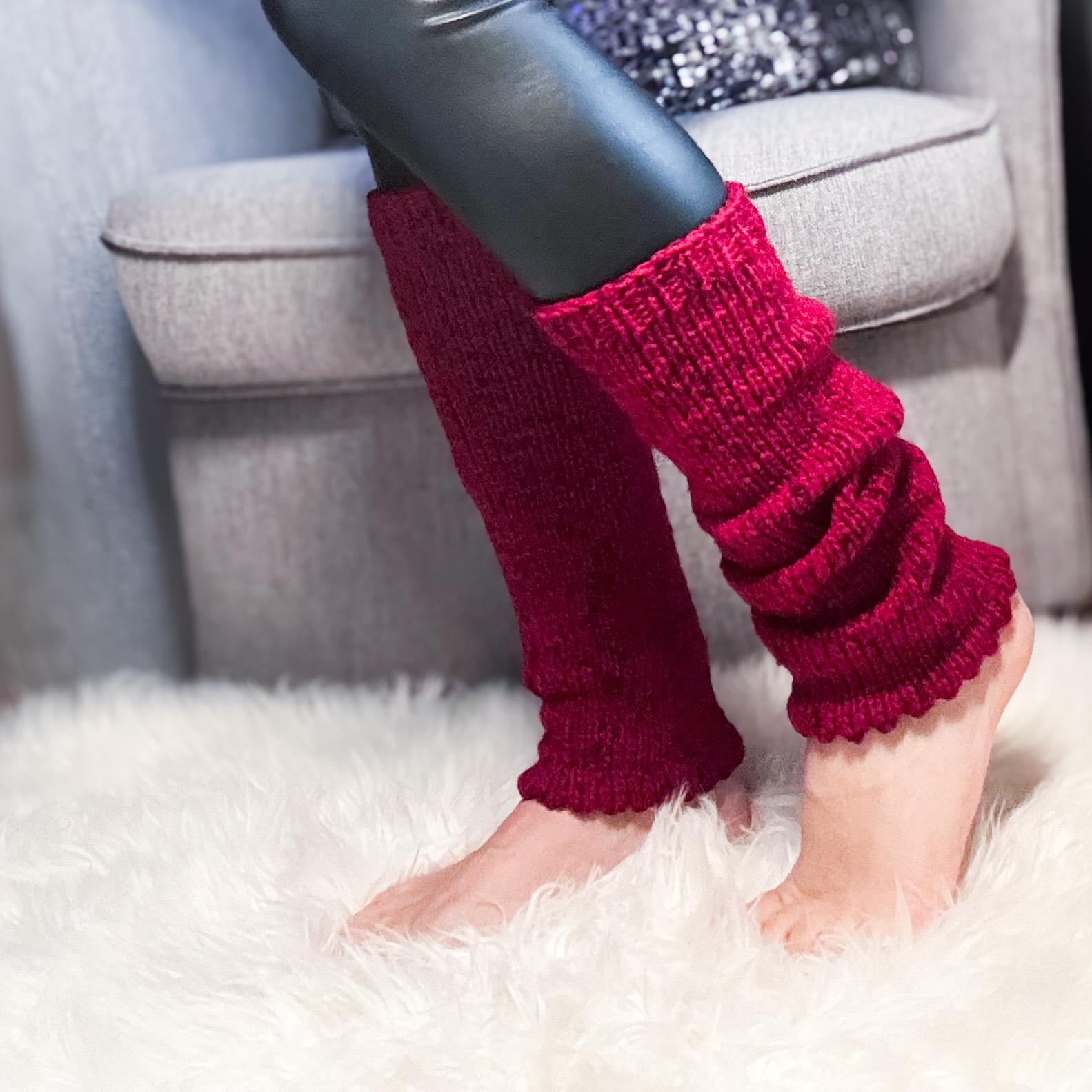 Burgundy Knit Knee-High Leg Warmers for Women