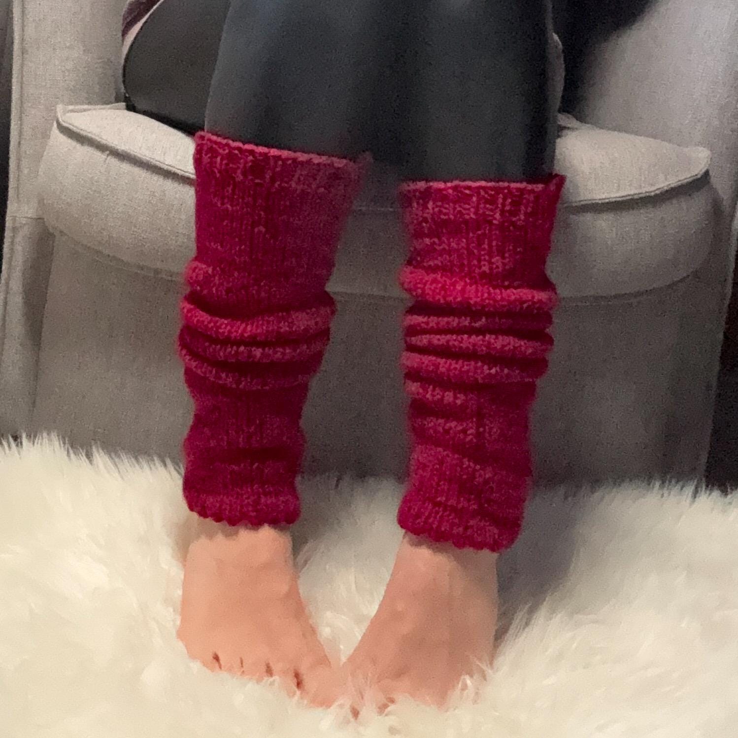 Burgundy Knit Knee-High Leg Warmers for Women