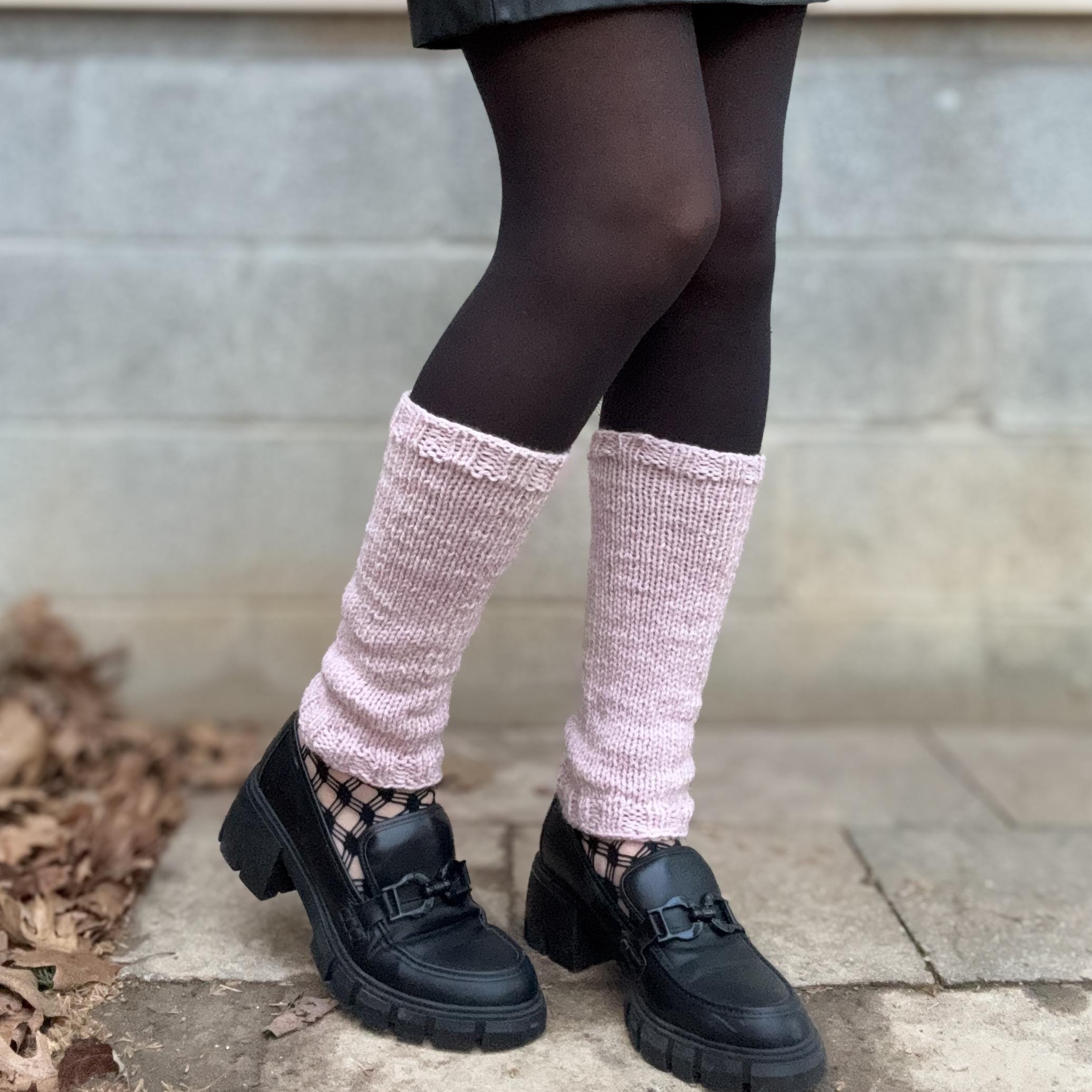 Hand Knit Leg Warmers – Blush Pink Wool Blend, Mid-Calf