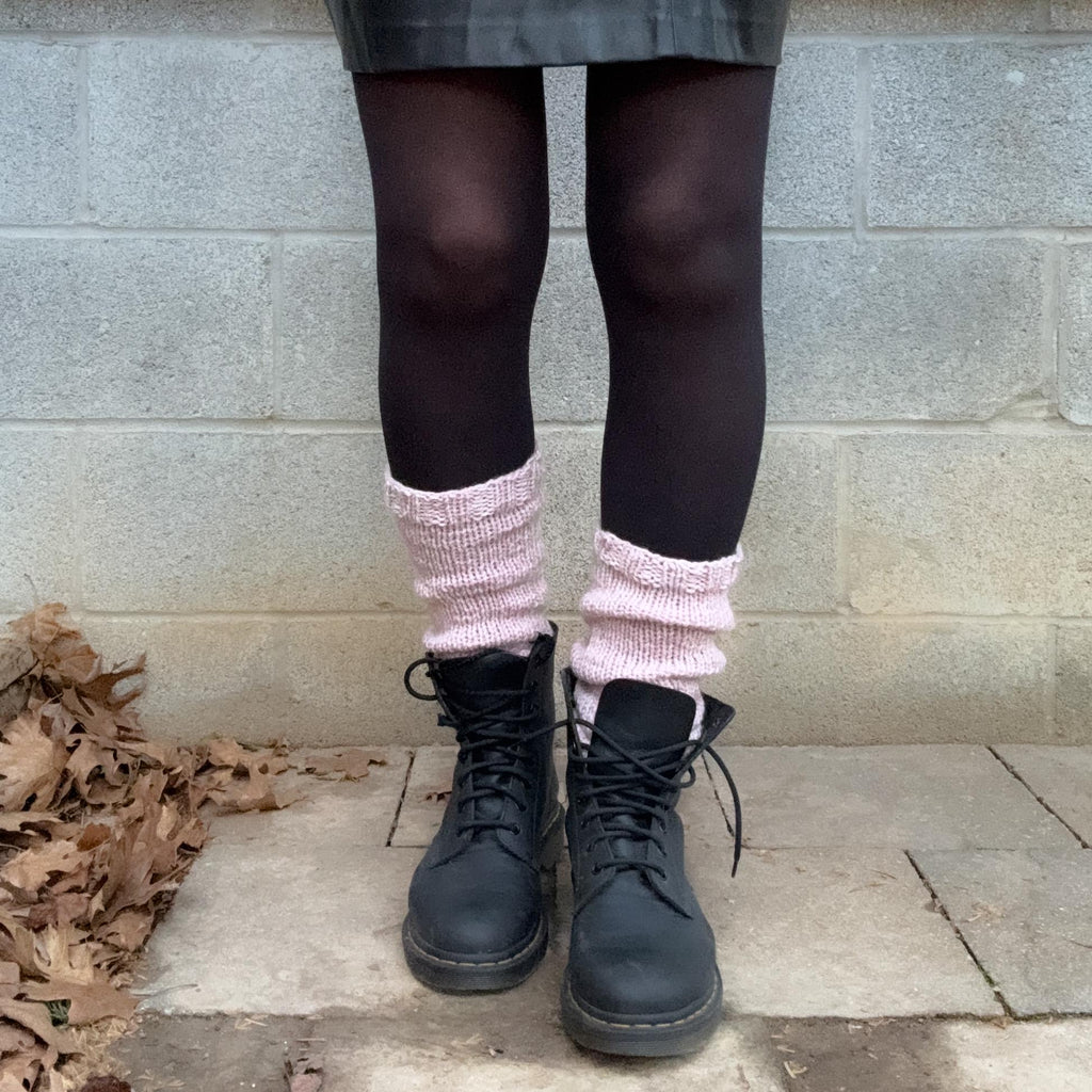 Hand Knit Leg Warmers – Blush Pink Wool Blend, Mid-Calf