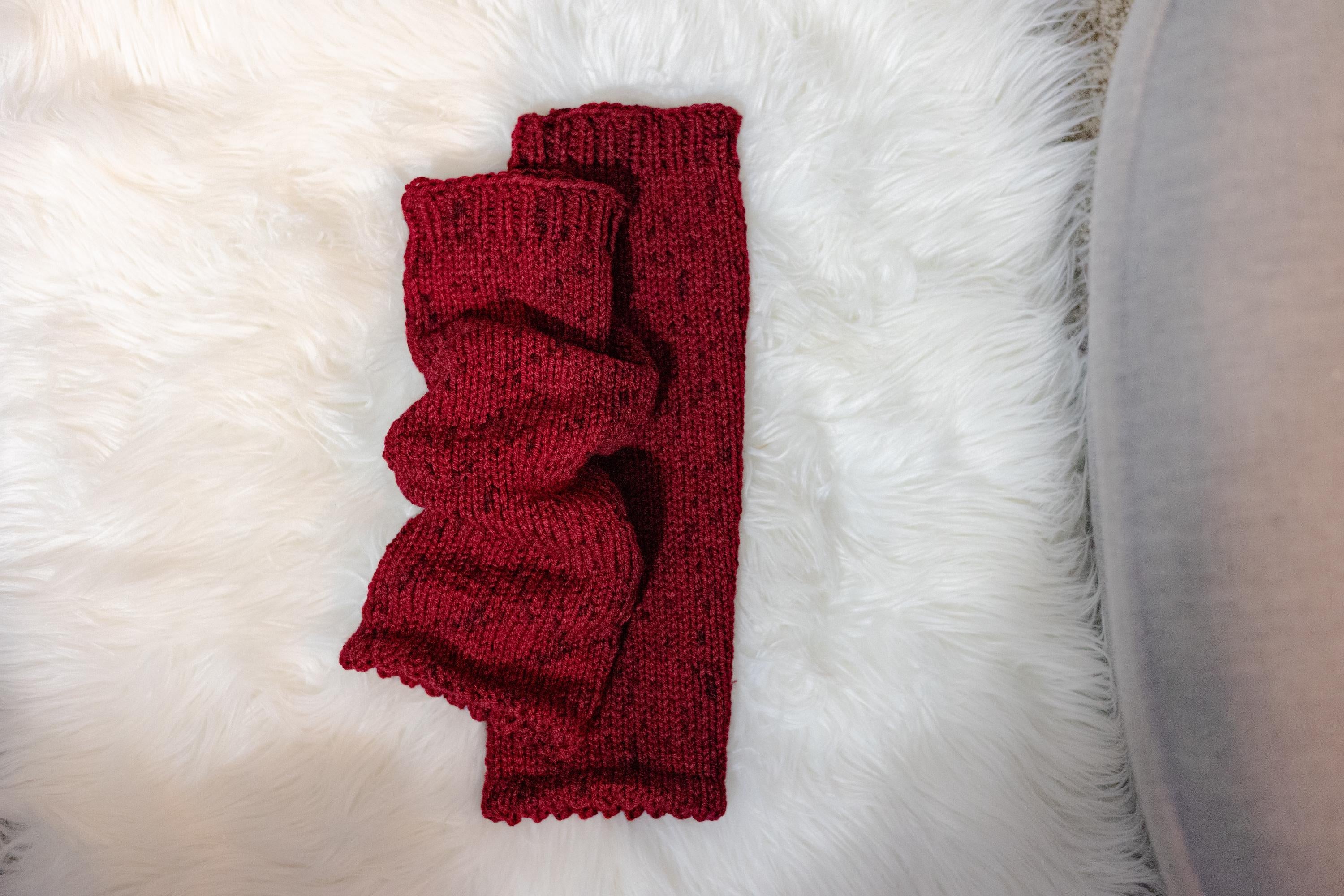 Burgundy Knit Knee-High Leg Warmers for Women