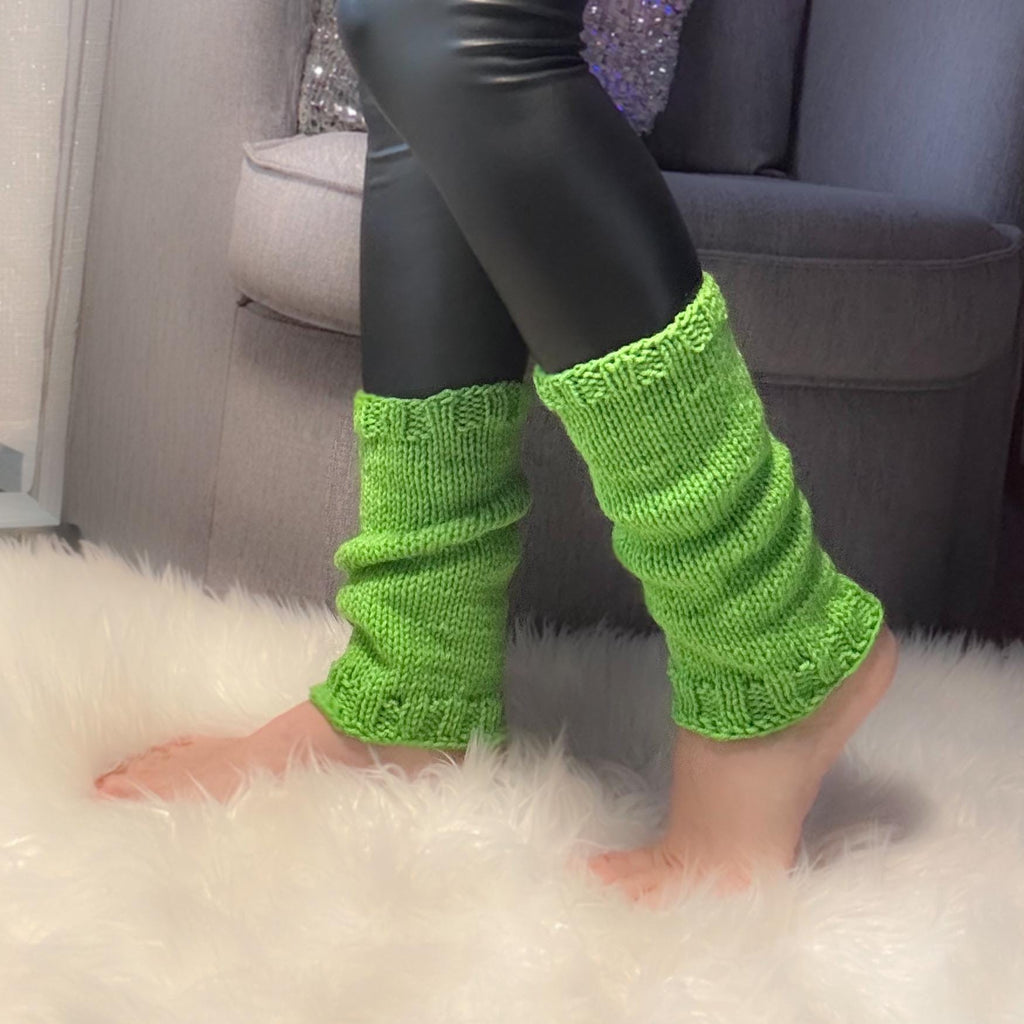 Knit Ankle Warmers: Green Acrylic Leg Warmers
