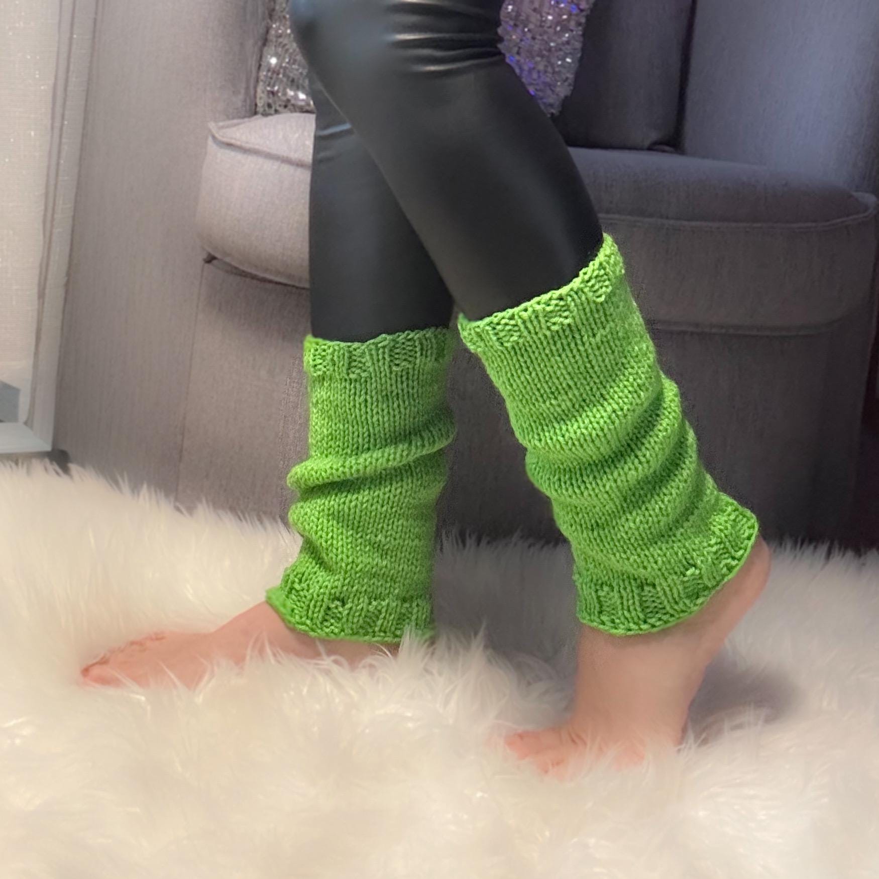 Knit Ankle Warmers: Green Acrylic Leg Warmers