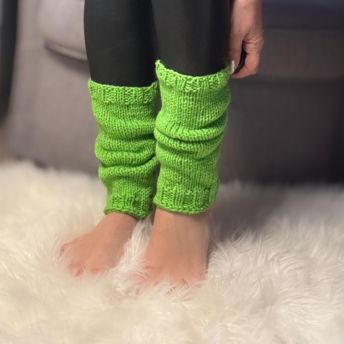 Knit Ankle Warmers: Green Acrylic Leg Warmers