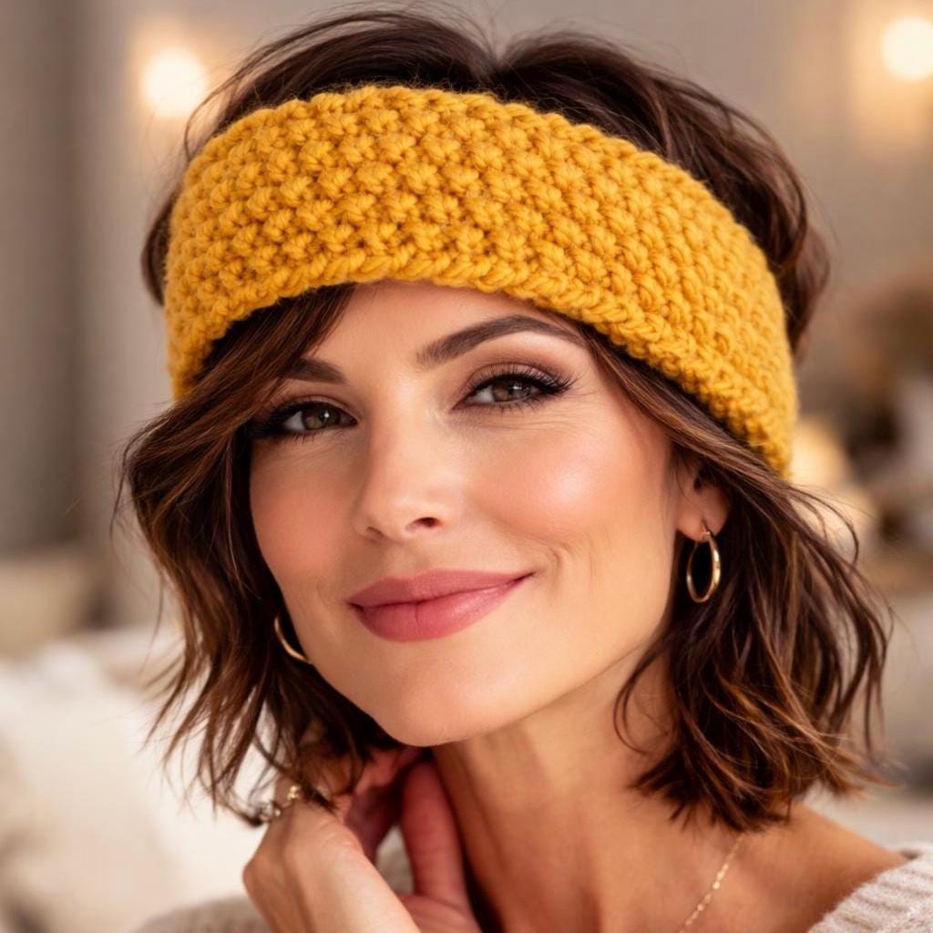 Chunky Knit Headband | Mustard Yellow Ear Warmer, Acrylic Yarn, Adult Size