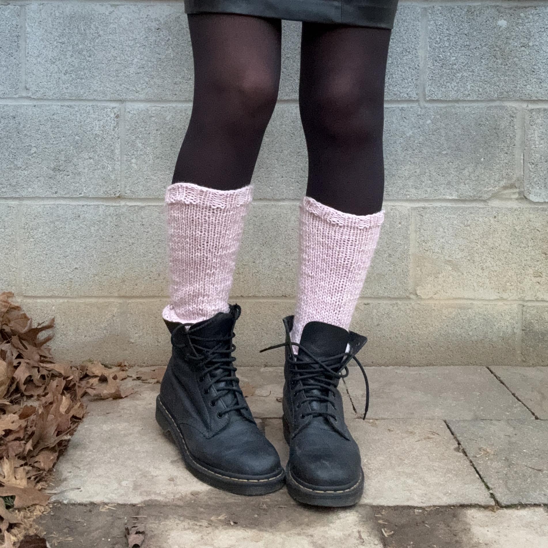 Hand Knit Leg Warmers – Blush Pink Wool Blend, Mid-Calf