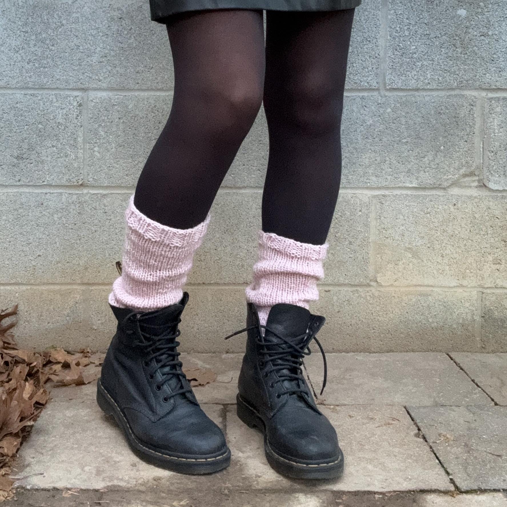 Hand Knit Leg Warmers – Blush Pink Wool Blend, Mid-Calf