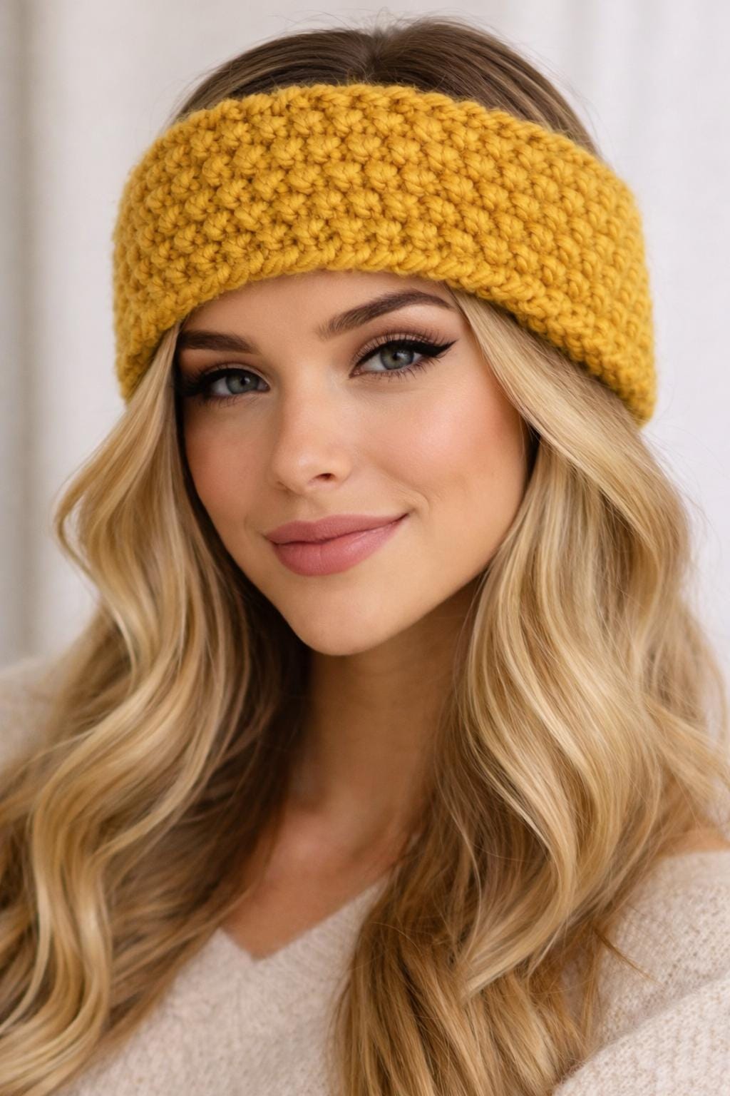 Chunky Knit Headband | Mustard Yellow Ear Warmer, Acrylic Yarn, Adult Size