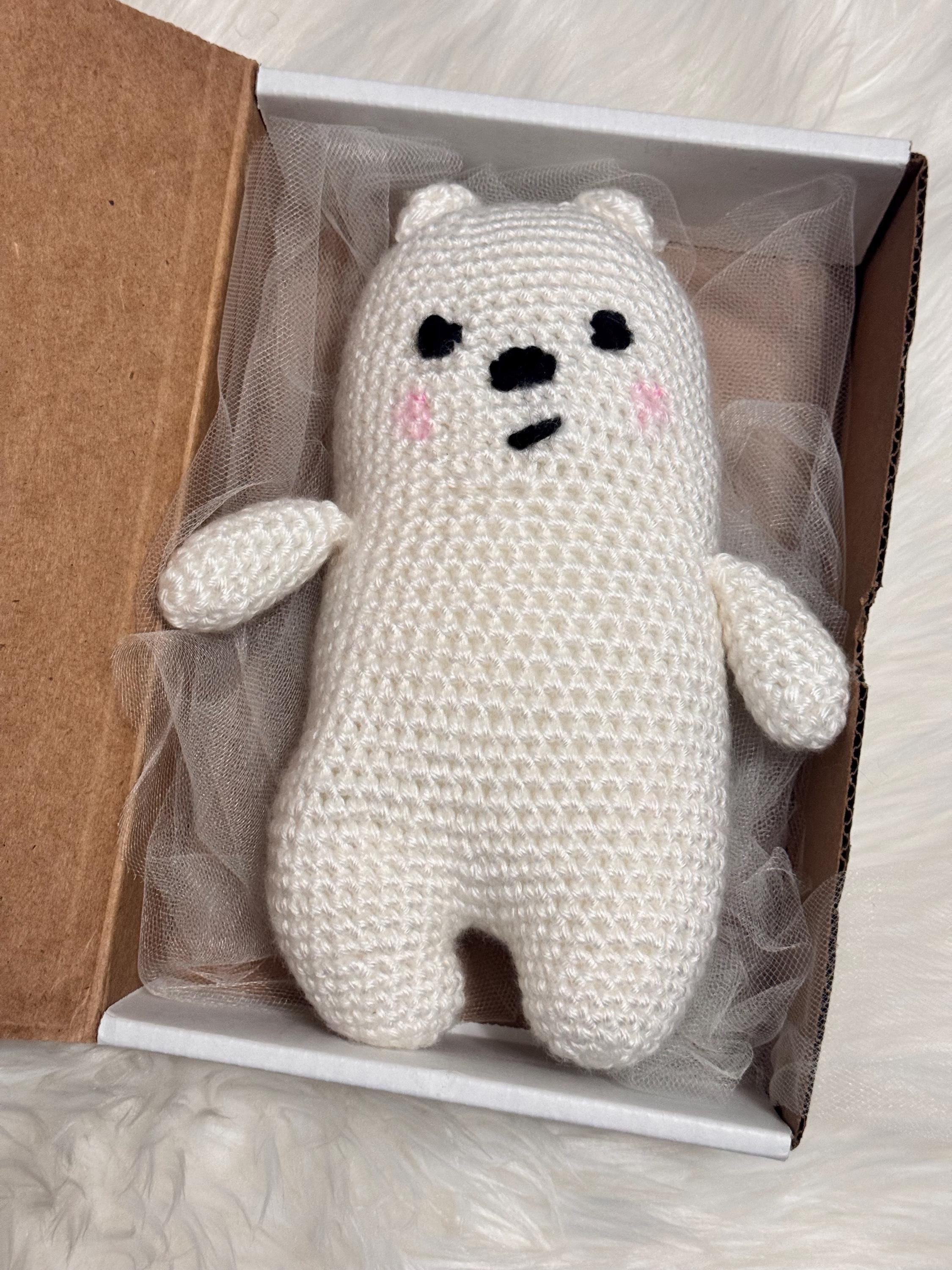 Handmade White Crochet Bear Plush – Amigurumi Stuffed Animal Toy – Nursery Decor Gift