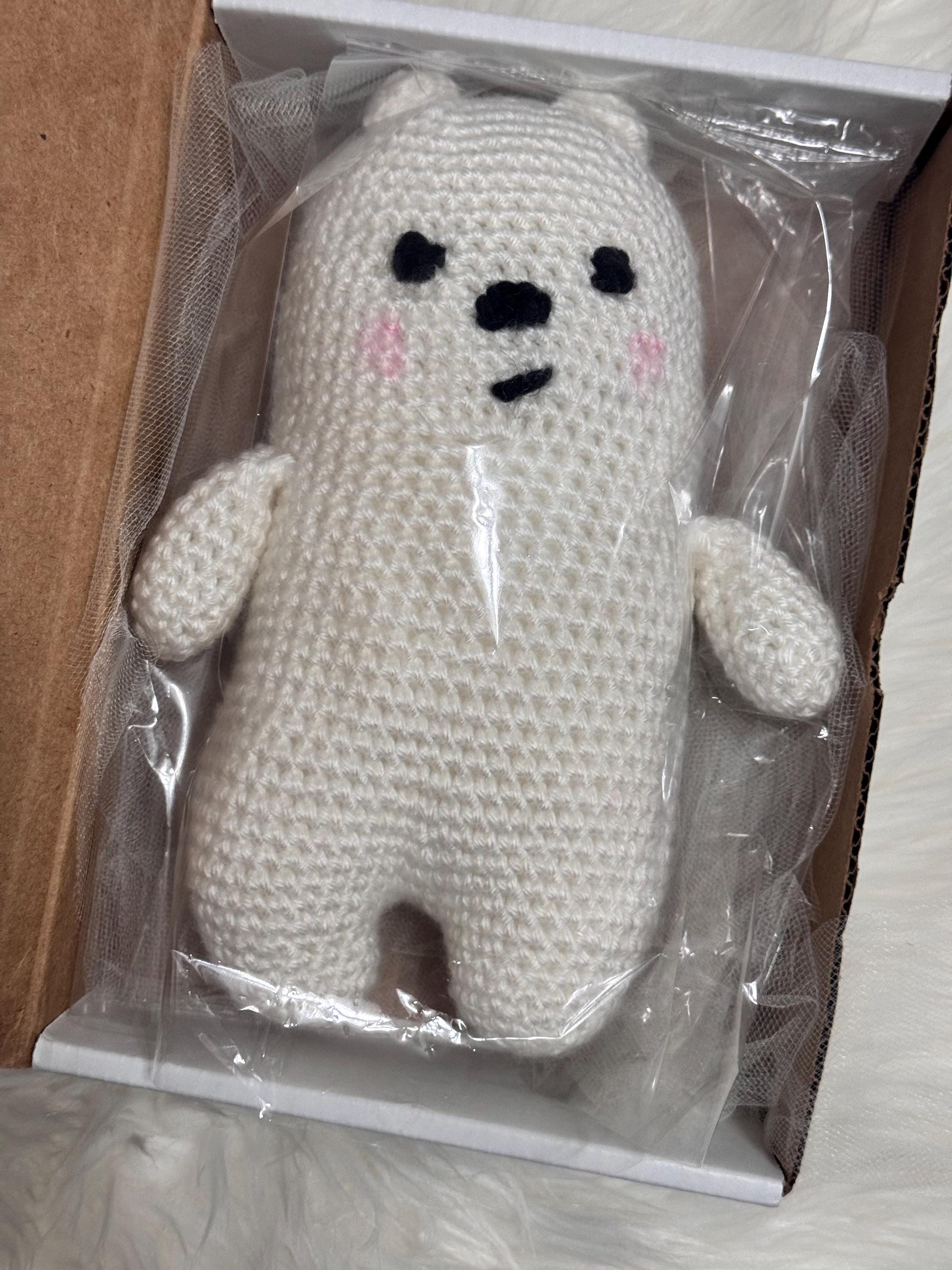 Handmade White Crochet Bear Plush – Amigurumi Stuffed Animal Toy – Nursery Decor Gift