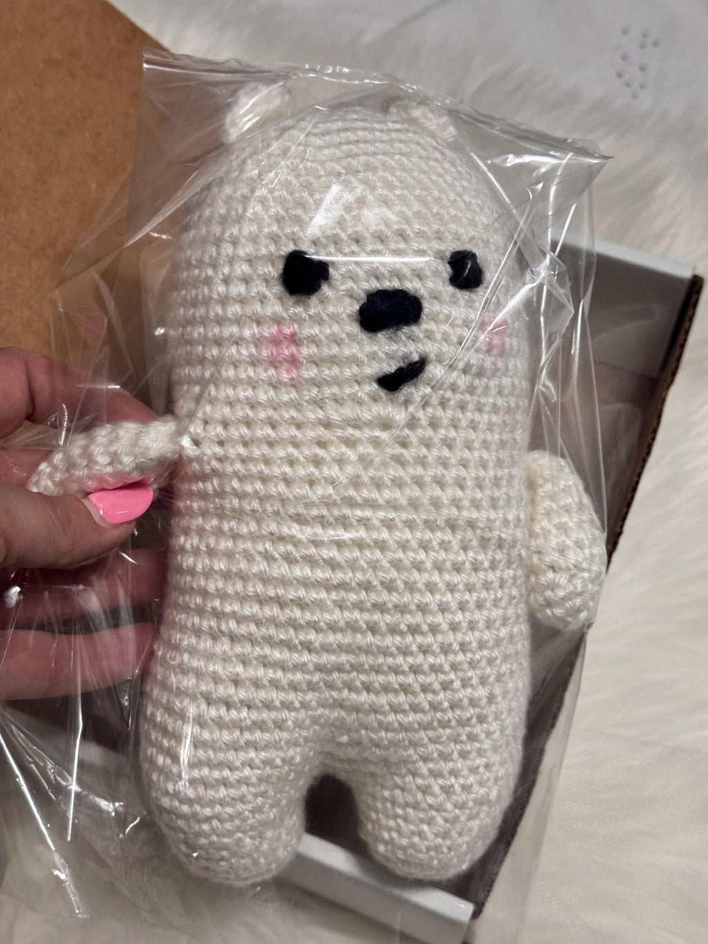 Handmade White Crochet Bear Plush – Amigurumi Stuffed Animal Toy – Nursery Decor Gift