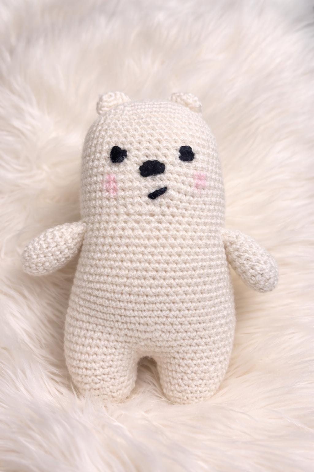 Handmade White Crochet Bear Plush – Amigurumi Stuffed Animal Toy – Nursery Decor Gift